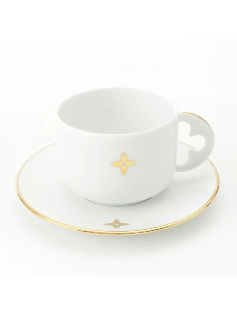 Louis Vuitton Porcelain Bowl Tea Cup & Saucer Set 4 Guest Tableware White Gold